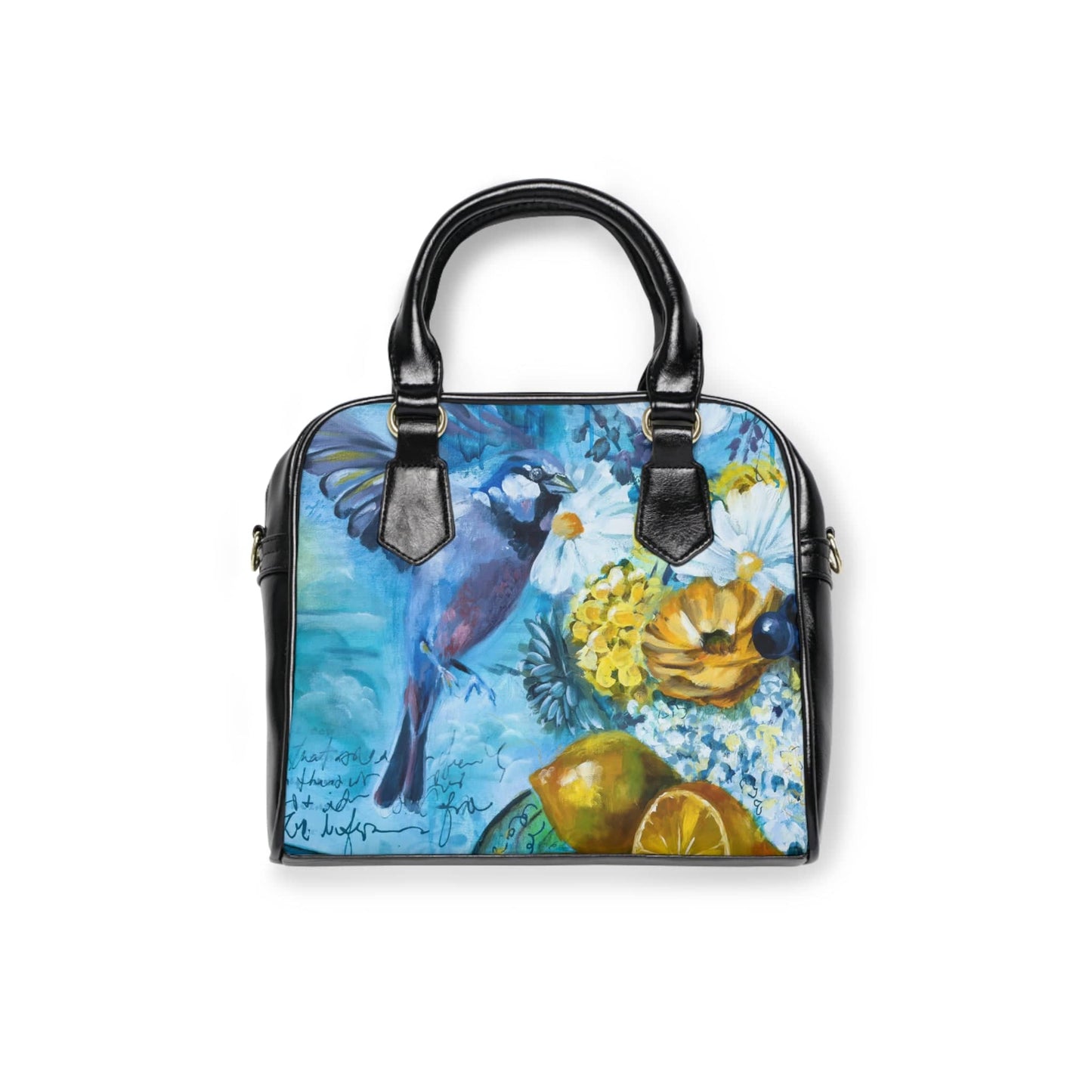 Printify Bags 9.45" x 8.27" / Black Handbag Purse Restless Abundance Birds and Fruit Blue Yellow