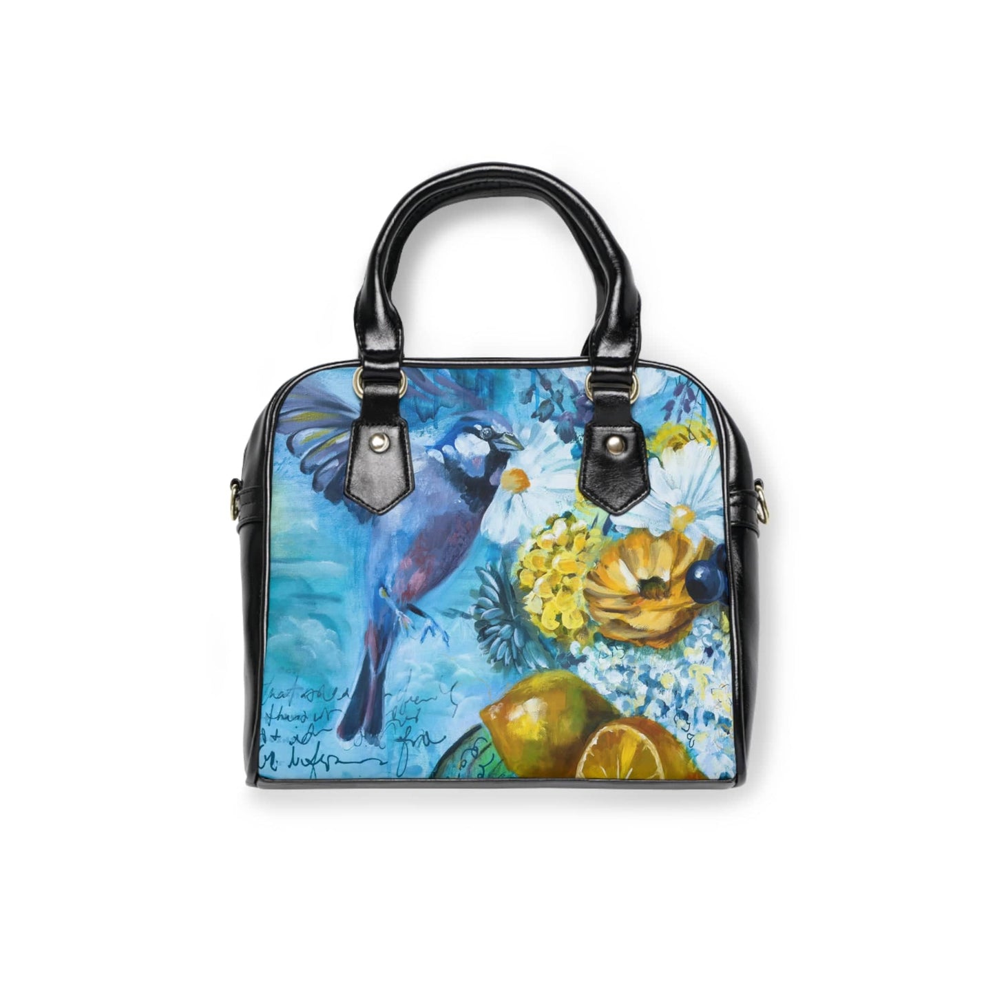 Printify Bags 9.45" x 8.27" / Black Handbag Purse Restless Abundance Birds and Fruit Blue Yellow