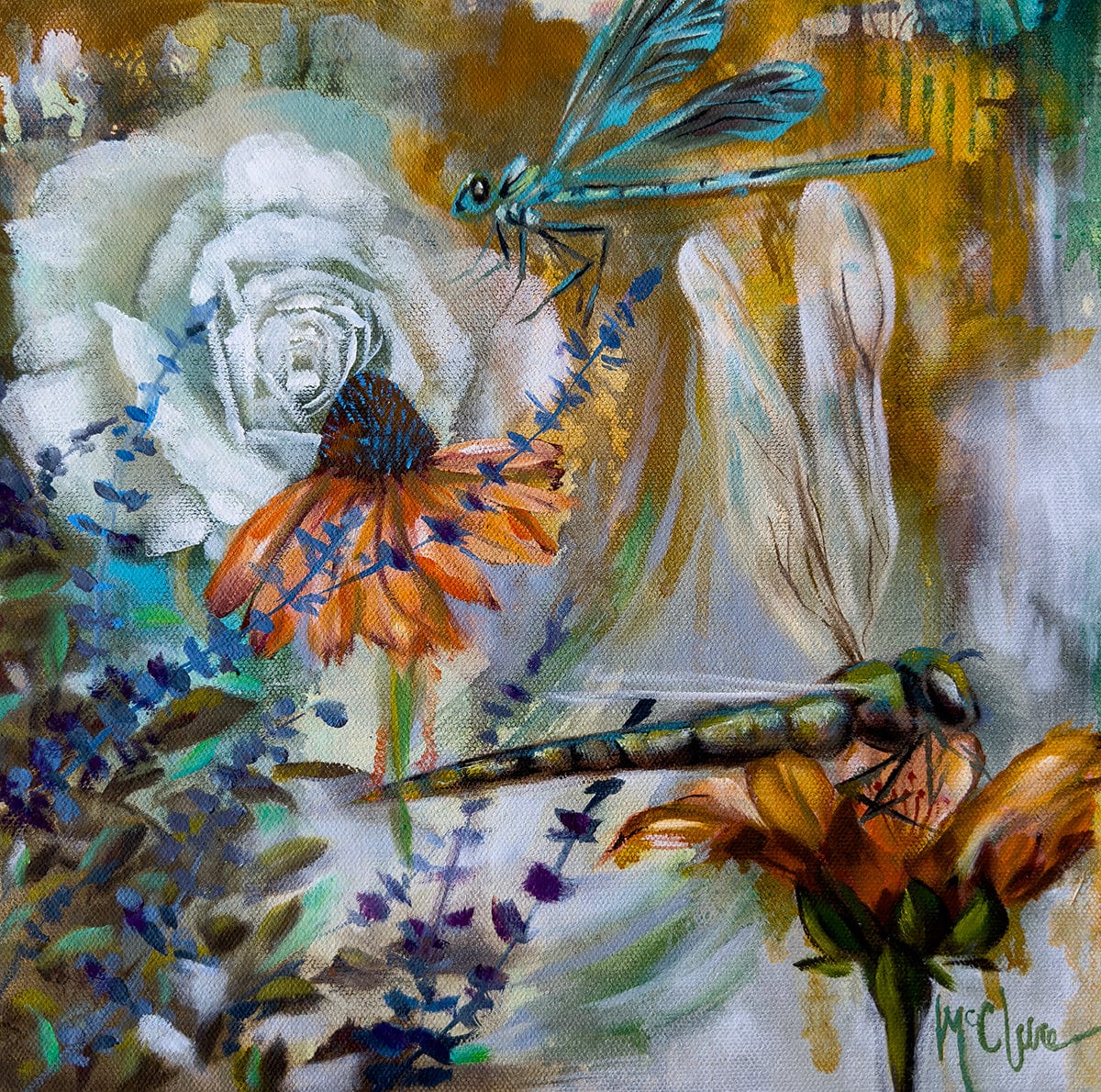 Linda McClure Art 0riginal Painting Dragons and Roses