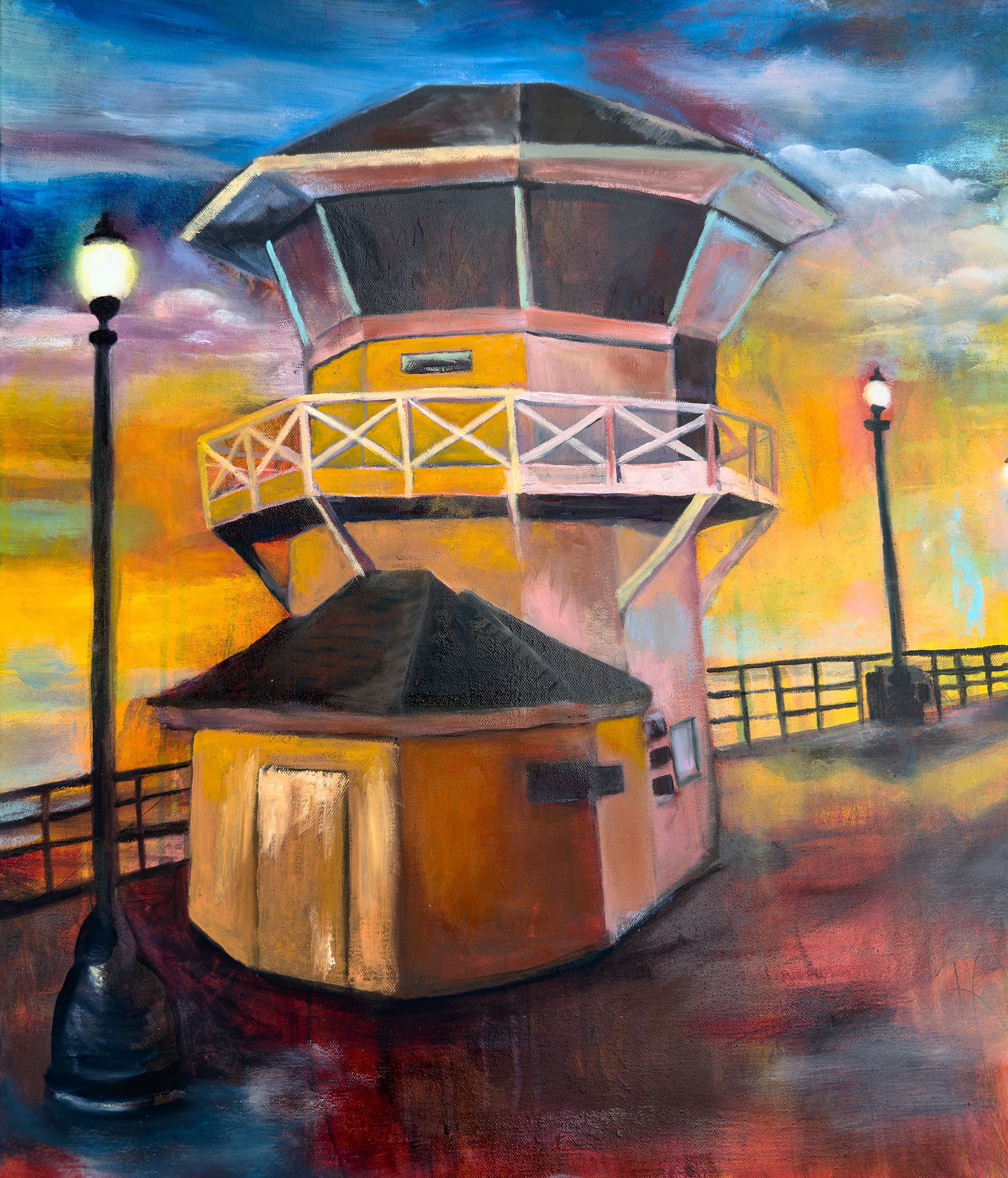 Linda McClure Art 0riginal Painting Huntington Beach Pier at Sunrise