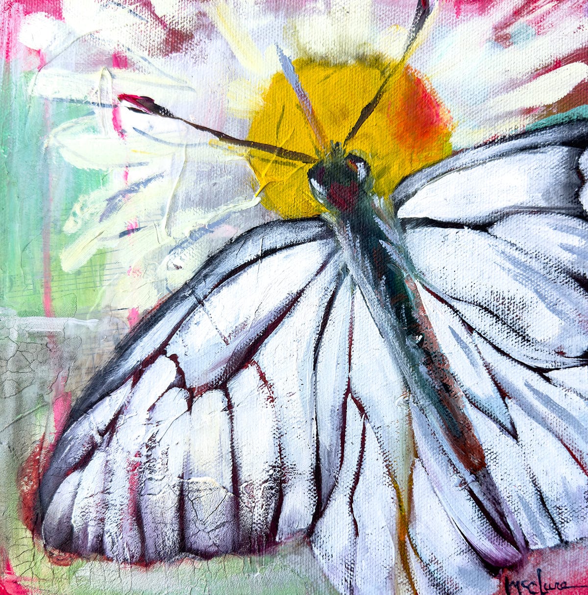 Linda McClure Art 0riginal Painting White Flutter