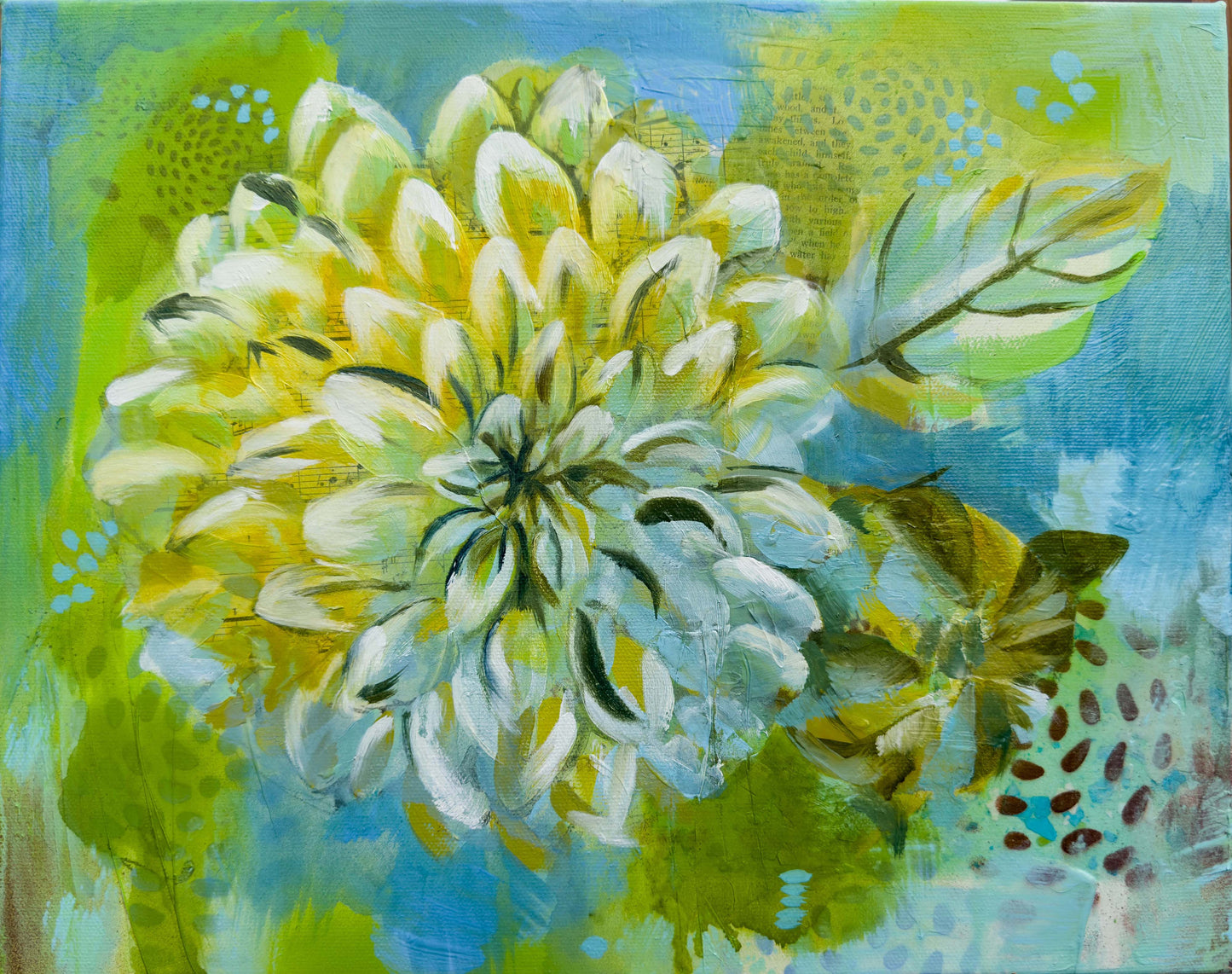Linda McClure Art 0riginal Painting Flower Music Series Dahlia