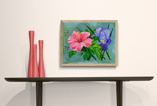 Load image into Gallery viewer, Linda McClure Art 0riginal Painting Iris and Hibiscus
