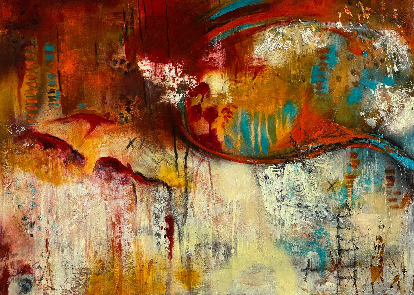 Linda McClure Art 0riginal Painting Turquoise Rain