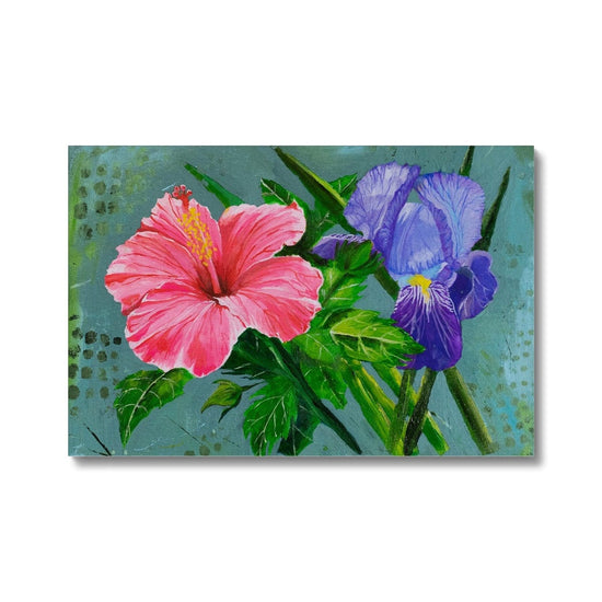 Prodigi Canvas print 24"x16" / White Wrap Iris and Hibiscus Canvas