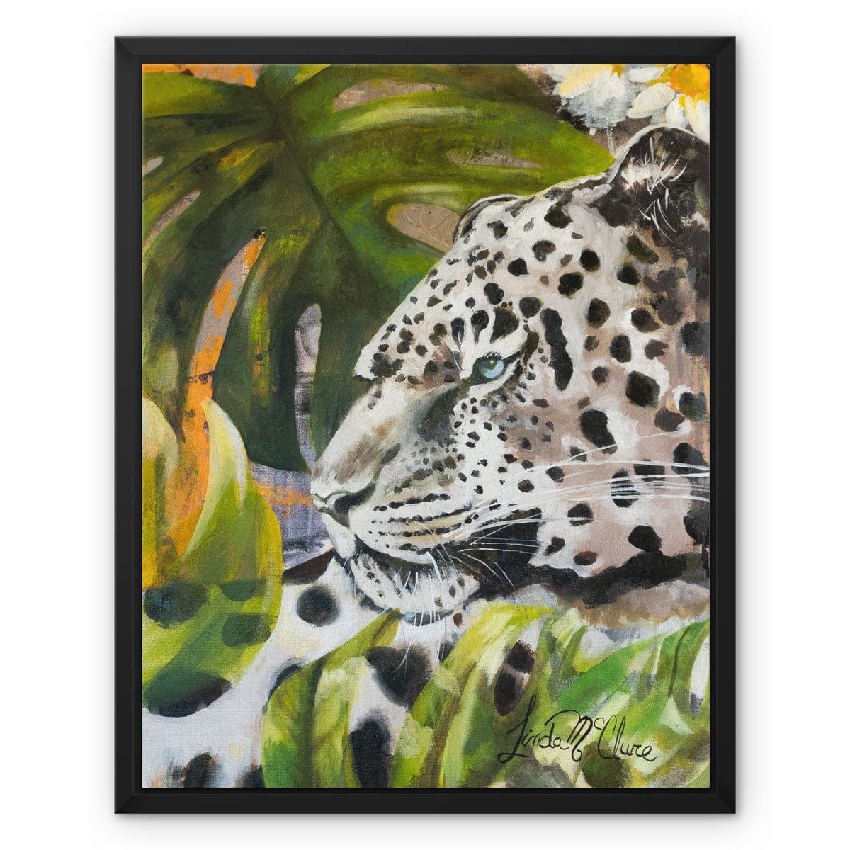 Prodigi Fine art print 16"x20" / Black Frame / White Wrap Adaptable Leopard Framed Canvas