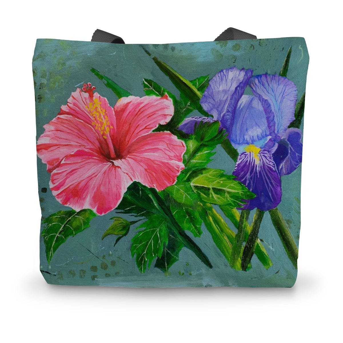 Prodigi Tote 14"x18.5" Iris and Hibiscus Canvas Tote Bag